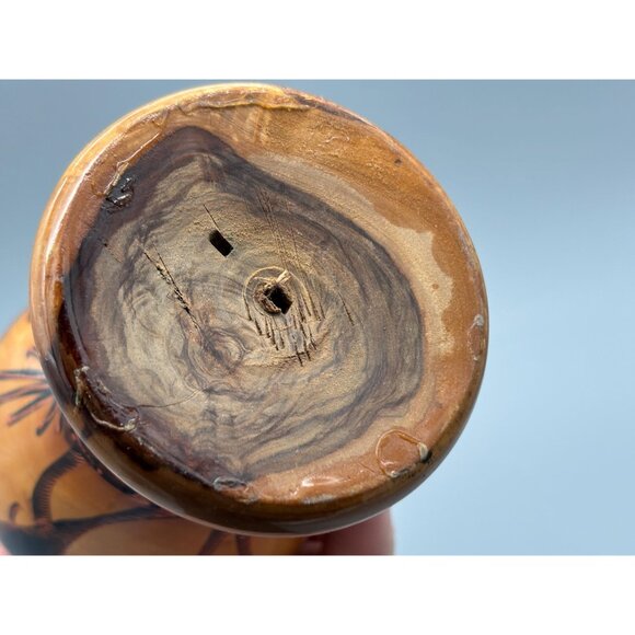 Vintage Carved Wood Vase With Painted Camel Design And Inlaid Accents - Picture 9 of 10